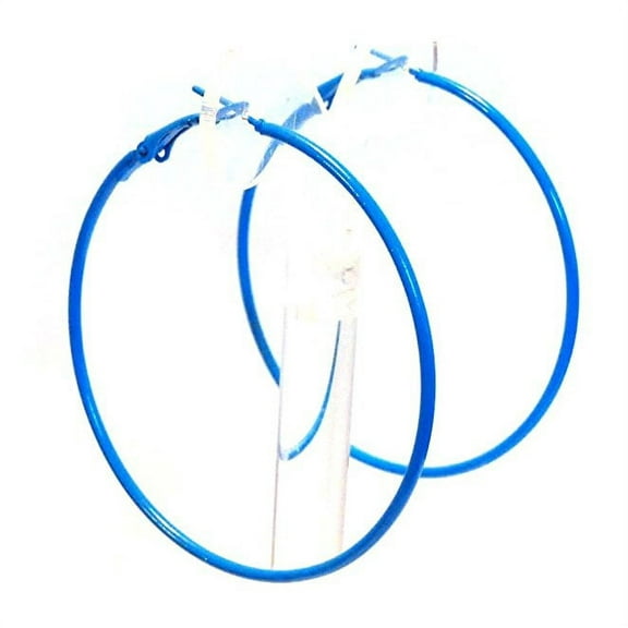Blue Hoop Earrings Skinny Thin Hoop Earrings 2.25 inch Hoops