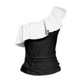 thumbnail image 4 of MKLEKYY White Bikini Women's Split Swimsuit Ruffle One Shoulder Solid Tankini Two Piece Set, 4 of 6