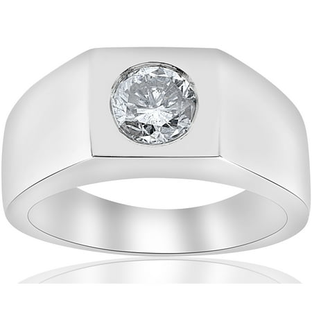 14k Wg Diamond Solitaire - 1 ct Solitaire Diamond Mens Wedding Ring 14k White or Yellow Gold Enhanced