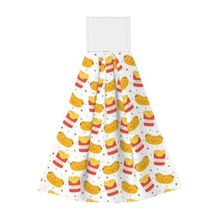 

Qekee Hot Dog Print Hanging Kitchen Towels Coral Velvet Wipe Hand Towel Absorbent Hand Towels Microfiber Tie Towel for Bathroom Kitchen Decor