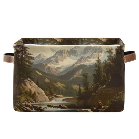Yayeee Canvas Storage Basket with Handles for Shelves Fabric Bins Closet Organizer, Snow Mountains
