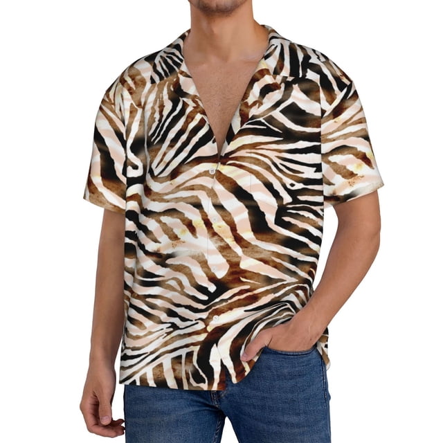 Fotbe Watercolor Zebra Camisa Estampada de Manga Corta para Hombre, Casual de Verano, Estilo Playero, Sin Arrugas-4X-Large