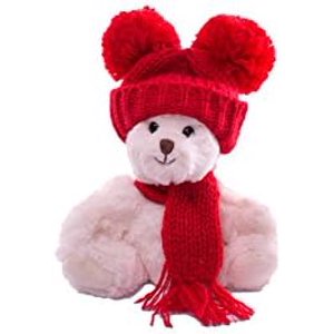TianQi with Knit Hat and Scarf Teddy Bear Stuffed Animal Plush Holiday Bear, White, 6inch