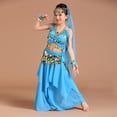 thumbnail image 2 of 5/set chico traje de danza del vientre niñas moneda borla danza egipcia vestido de lujo S/M/L Azul SM SunniMix Traje de la danza del vientre, 2 of 8