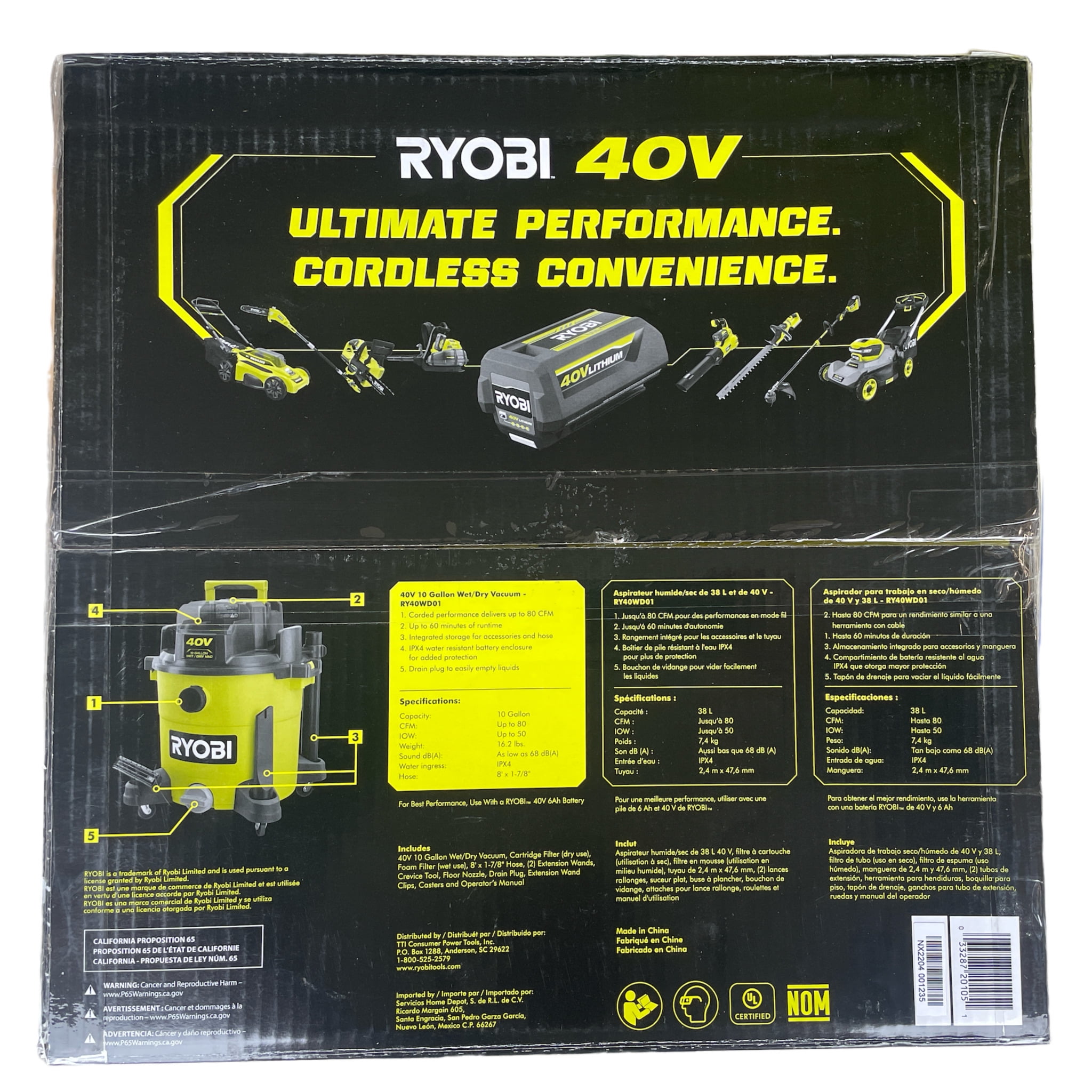 RYOBI 40V 10 Gal. Cordless Lithium-Ion Wet/Dry Vacuum (Tool-Only)