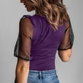 thumbnail image 2 of Hzzrkos Women Casual Fitted Solid Color V Neck Mesh Puff Short Sleeve Blouse Top, 2 of 4