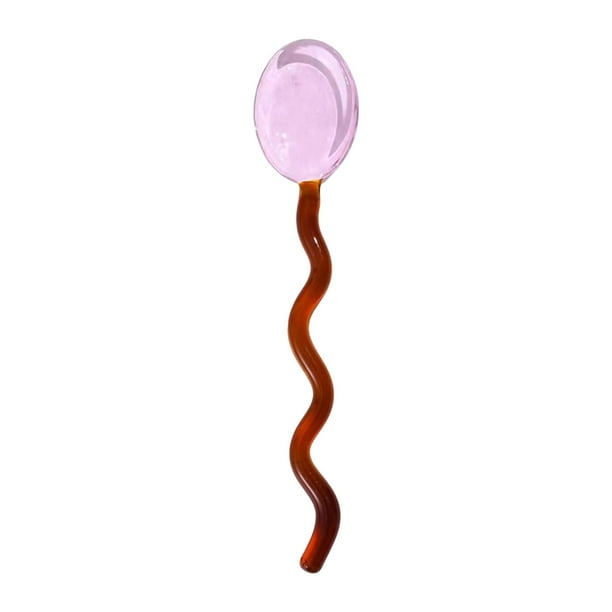 Cuchara Ondulada Transparente Y Colorida 6 cucharas de café y postre de cristal rosa y ámbar de colores, con mangos ondulados arqueados (1 pieza) Rkxzt