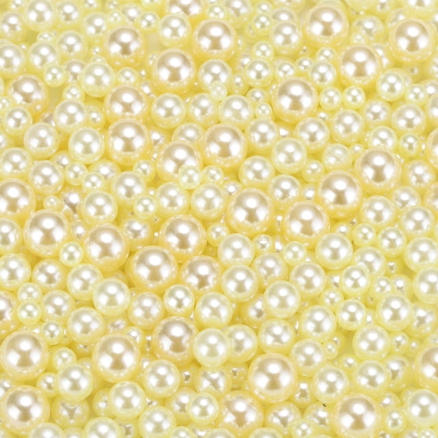 Uxcell 800 Pcs Perlas de imitación para manualidades 0.12''-0.31'' Perlas redondas ABS sin agujero para relleno de jarrones Amarillo Claro