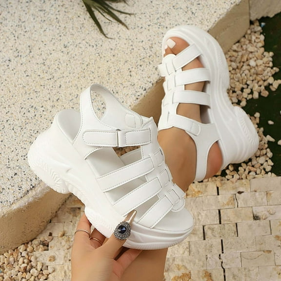 Women 's Platform Wedge Sandals Open Toe Adjustable Ankle Strap Chunky Heel Womens Platform Chunky Heels Sandals Gladiator Ankle Strap Heels Lug Sole White Women Sandal