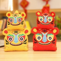 Tiger Mascot Doll Delicate Embroidery Ethnic Style Red/Golden Color Chinese Zodiac Animal Tiger Plush Toy for Year of Tiger