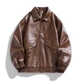 thumbnail image 2 of HOOMEUMY Men Daily Basic Tops Outdoors Loose Lapel Coat Soft Solid Versatile Leather Jacket, 2 of 9