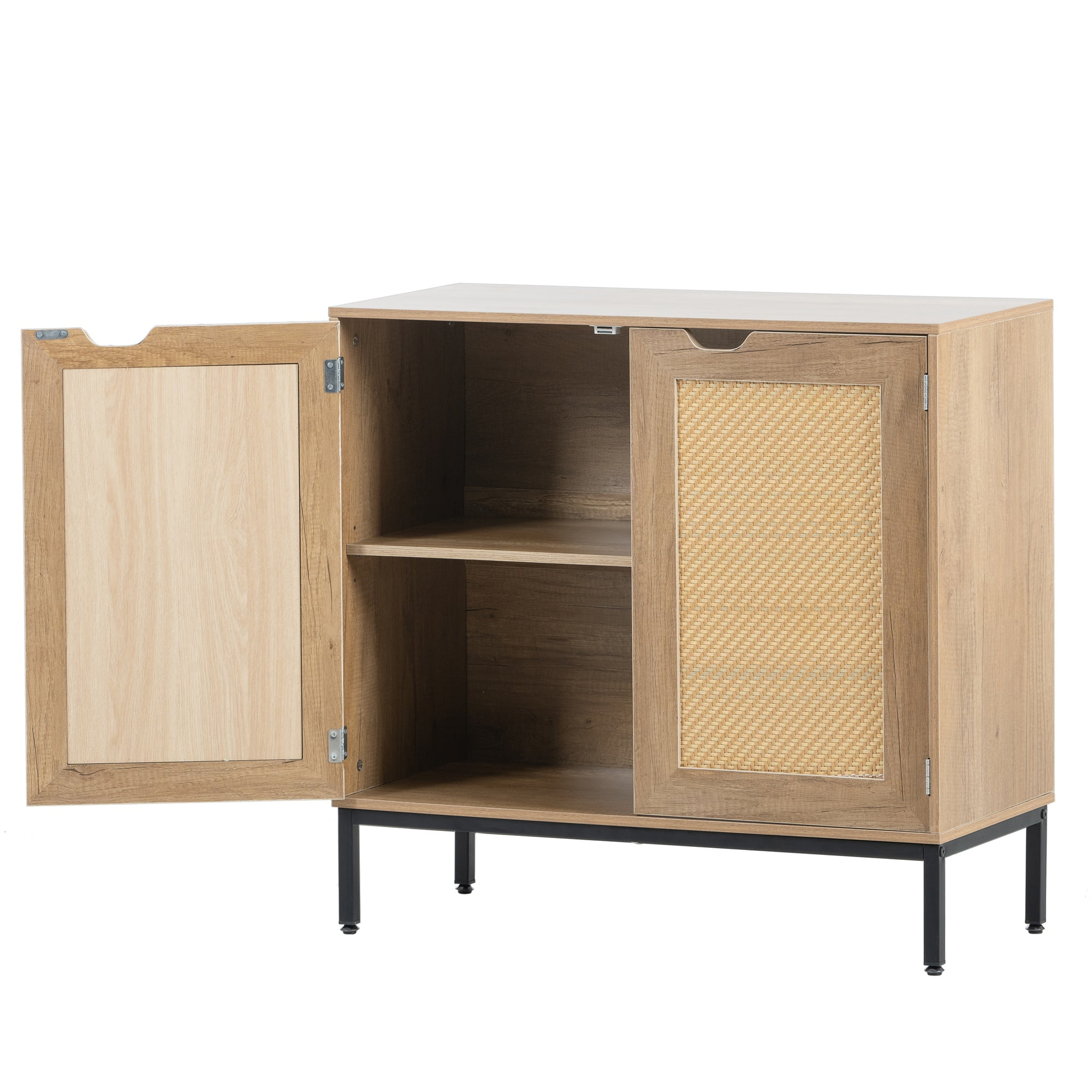 Kadyn Rustic Kitchen Storage Cabinet with 2 Rattan Doors, Natural Sideboard Buffet Cabinet for Living Room, Set of 2 Kadyn Rustic Kitchen Storage Cabinet with 2 Rattan Doors, Natural Sideboard Buffet Cabinet for Living Room, Set of 2