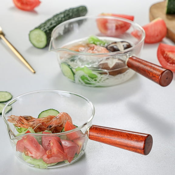 HONMEET Mini Glass Cooking Pot with Handle for Soup and Noodles, Small Transparent Saucepan, 1 Piece