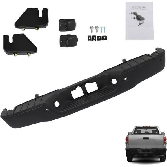 SHZAITOR Black Step Rear Bumper Complete Cover Bumper Assembly with Parking Aid Sensor Holes Replacement for 2007-2014 Tundra 521510C081 TO1102248