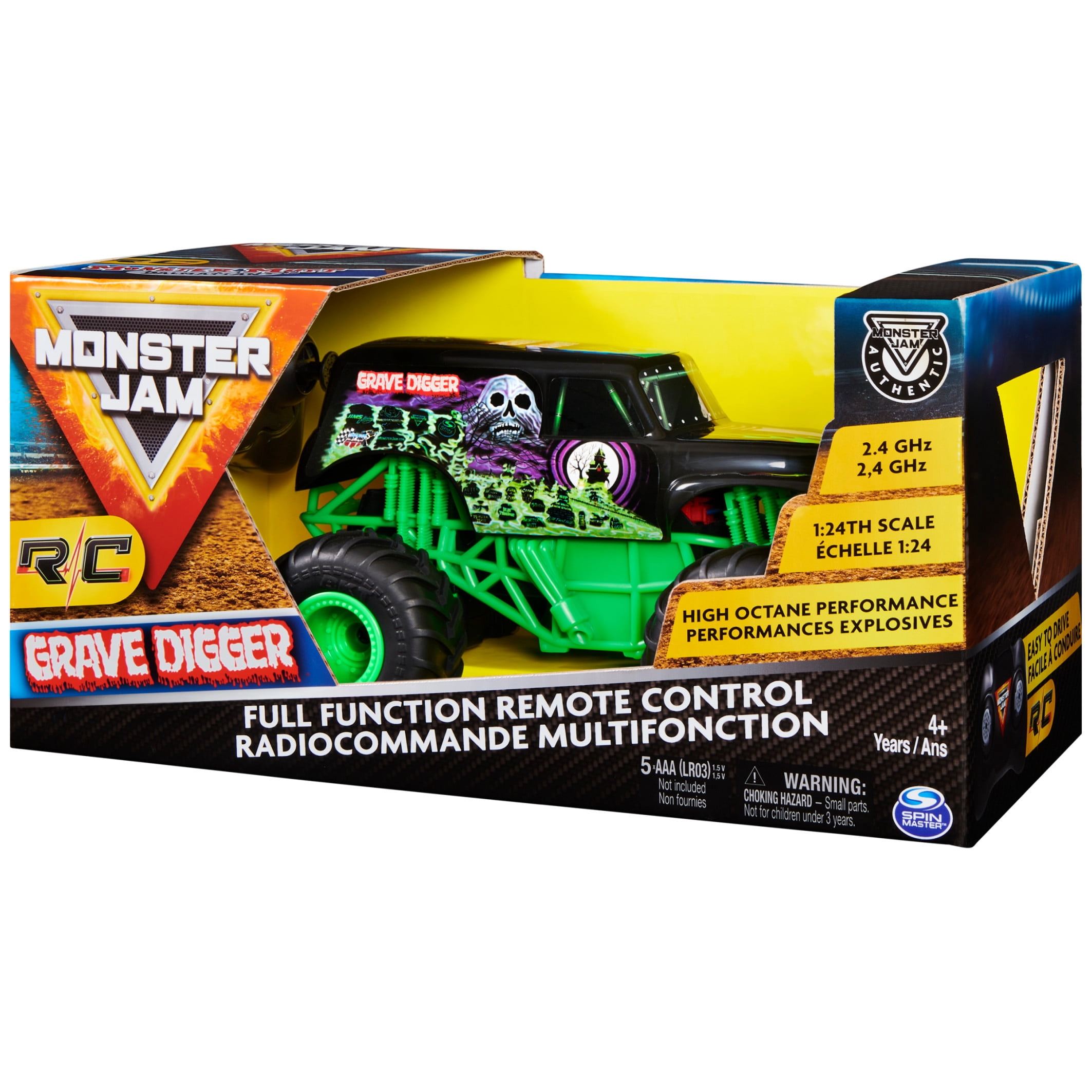 Monster Jam, Official Grave Digger Remote Control Monster Truck, 1:24 Scale, 2.4 GHz, for Ages 4 and up