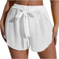 thumbnail image 2 of up to 60% off Gifts Usmixi Womens Elastic Waist Shorts Summer Soft Cotton Linen Irregular Short Pants Casual Solid Loose Shorts with Belt White m, 2 of 6
