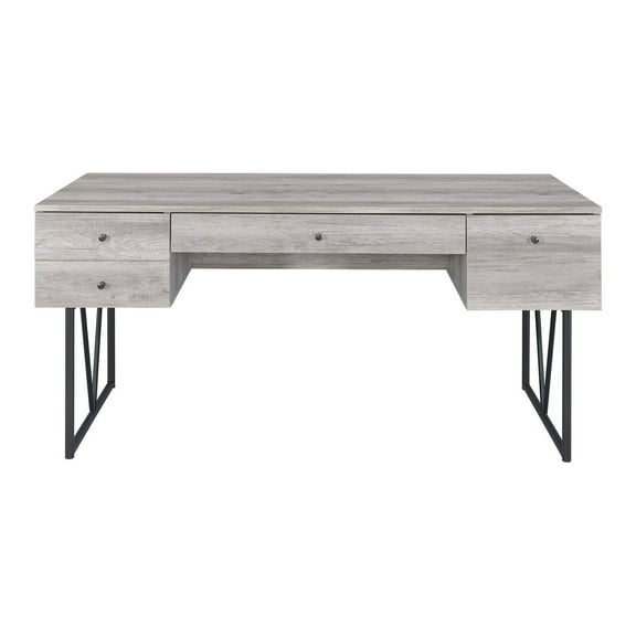 Writing Desk 4 Drawer - Chic Southwestern Style Desk, Driftwood Gray Finish, Home Office Desk