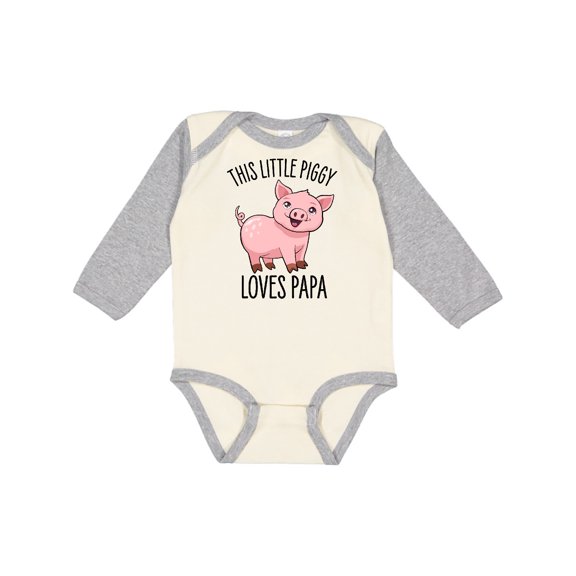 Inktastic This Little Piggy Loves Papa- cute Boys or Girls Long Sleeve Baby Bodysuit