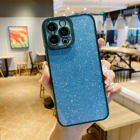 SaniMore for iPhone 14 Pro Case, Anti-yellow Transparent Backplane Glitter Bling Paper, Lens All-inclusive Shockproof Anti-fall Stylish for Girls Women Slim Lightweight Shell, Darkgreen