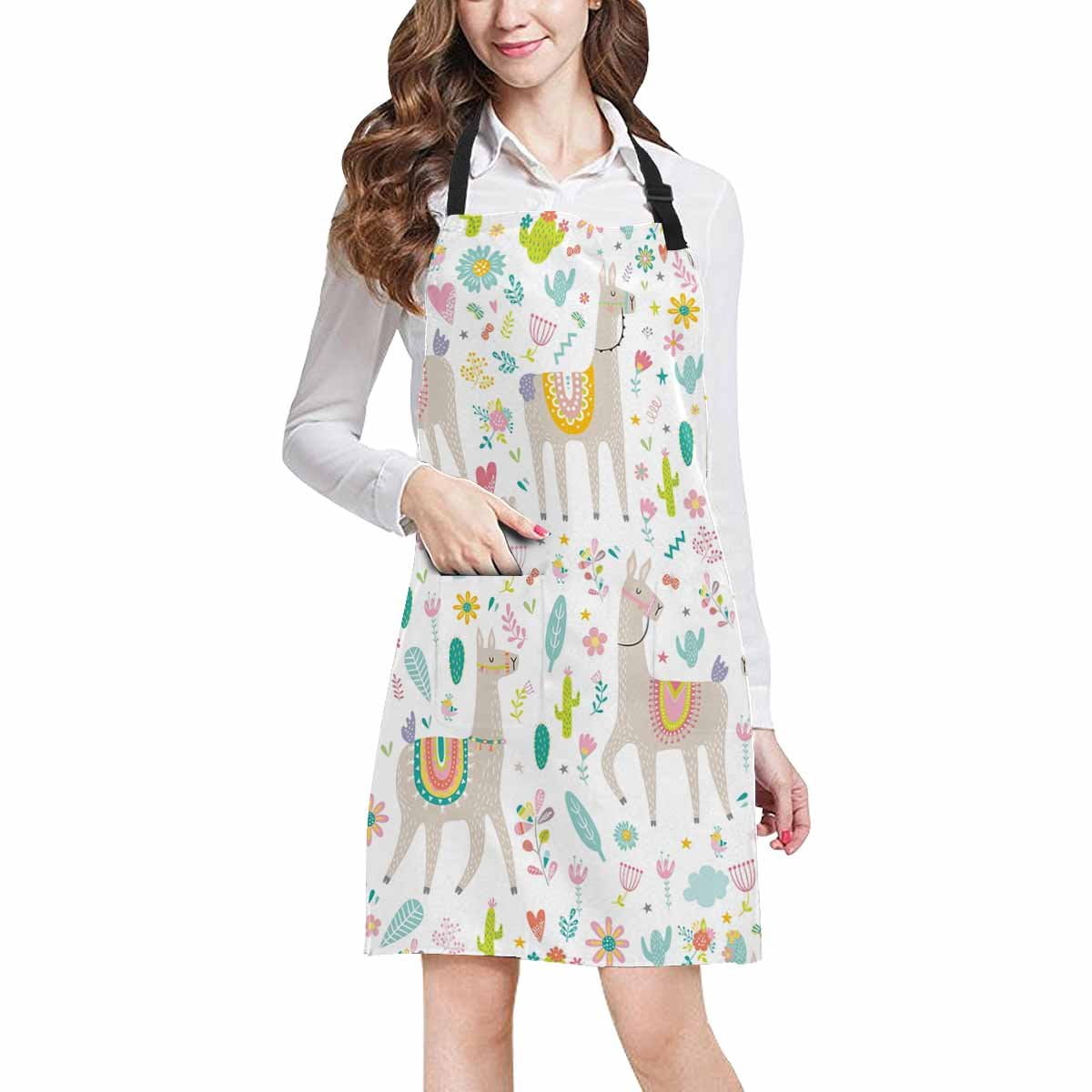 ASHLEIGH Funny Hippie Llama Cactus and Flower Home Kitchen Apron for Women Men with Pockets, Unisex Adjustable Bib Apron for Cooking Baking Gardening