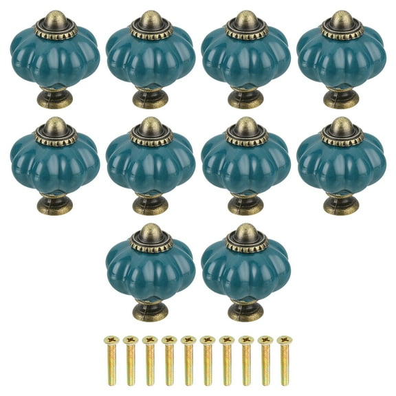 Uxcell 10 Pack Teal Pumpkin Knobs, Vintage Drawer Pulls with 10 Screws, Ceramic
