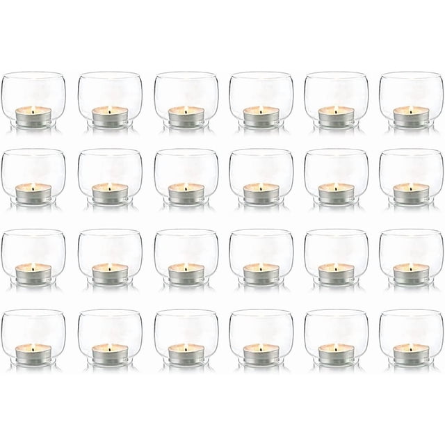 Juego de 24 portavelas de Vidrio para Bodas, cumpleaños, día Festivo y decoración del hogar, 2.35 x 2.15 Pulgadas