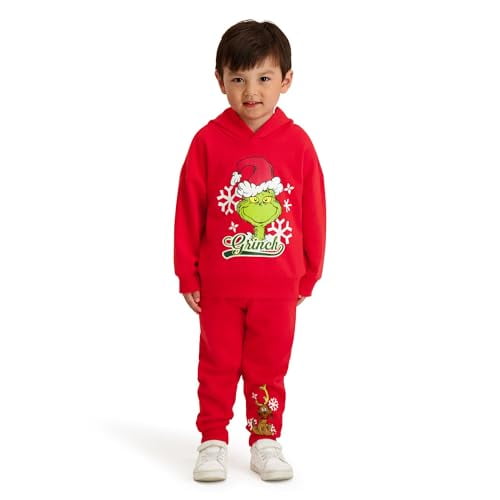 Printed Grinch Hooded Sweatshirt and Jogger Set, Red, 3T