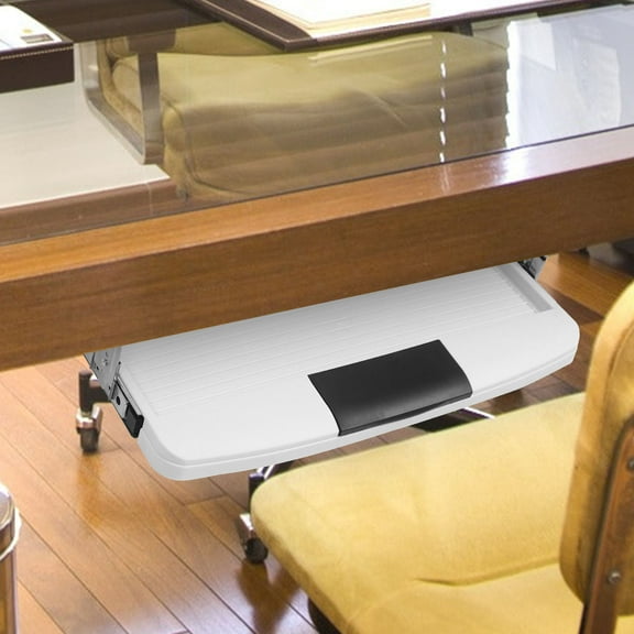NUOLUX 1 Set Under Desk Mounted Keyboard Tray Sliding Keyboard Holder for Office Work Grey PP Plastic