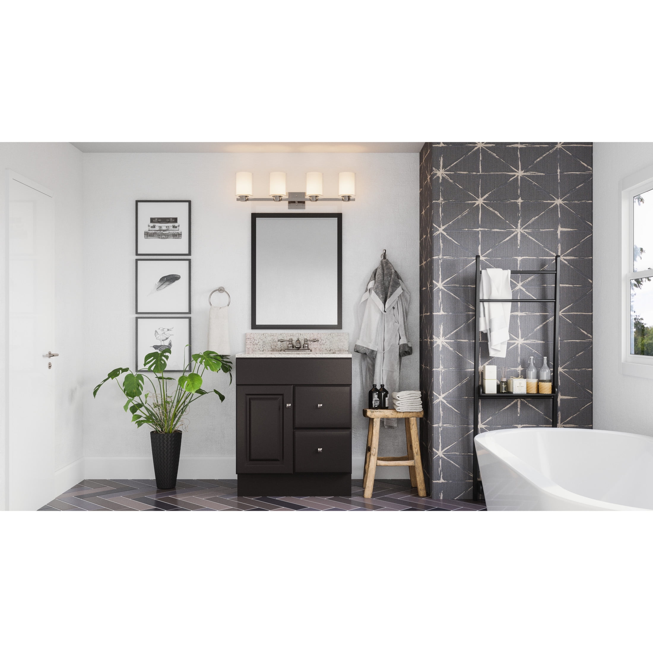 Design House Oslo Traditional 4-Light Indoor Dimmable Bathroom Vanity Light with Double Glass Shades, Satin Nickel
