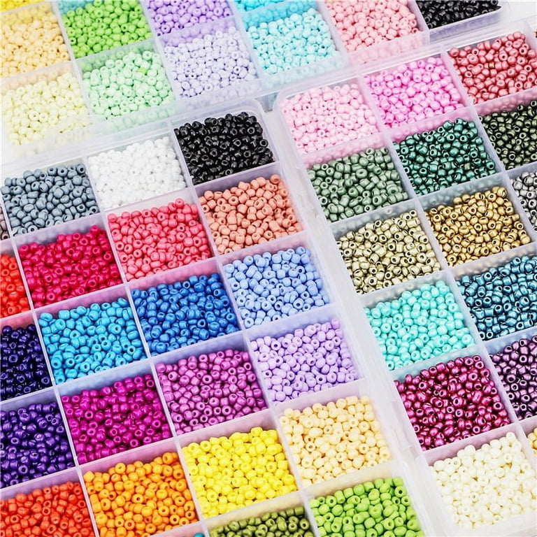 12000pcs 3mm Glass Seed Beads 24 Colors Small Beads Kit Bracelet Beads with  24-Grid Plastic Storage Box for Jewelry Making