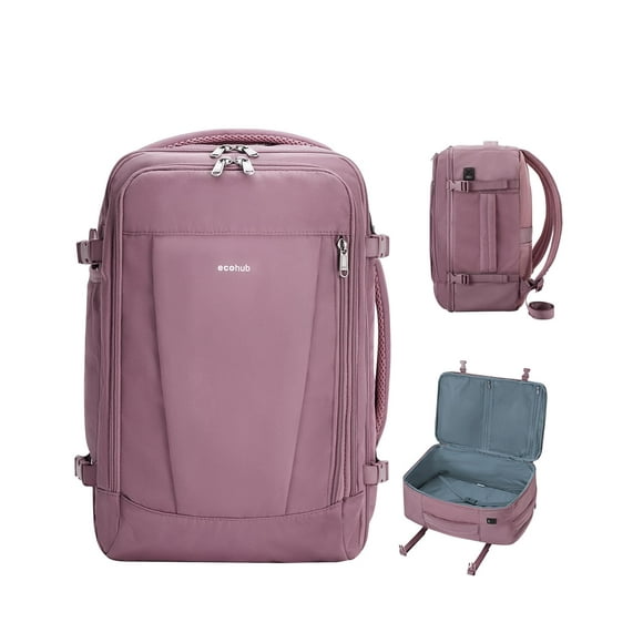 Mochila de viaje ECOHUB de 17 pulgadas con 13 bolsillos con puerto USB, color rosa