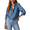 Sky-Blue, variant on Fantaslook Women Button Down Denim Shirts Collared Casual Long Sleeve Blouses Tops with Pockets