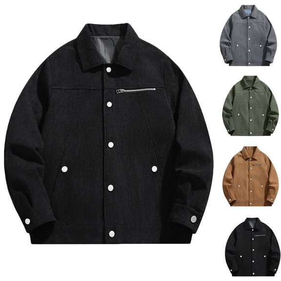 safuny Men's Outdoor Coat Cargo Jacket Pocket Solid Corduroy Shirts Turndown Collar Button Fall Tops Holiday Trendy Long Sleeve Leisure Comfy Windproof Army Green L