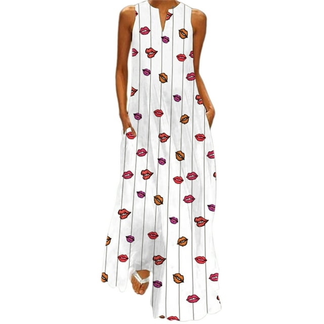 Bellella Robe Longue Maxi pour Femmes, Robe Débardeur à Col en V, Imprimé Floral, Robe d'Été de Plage, Ample, Sans Manches, Style de Fête, Q M