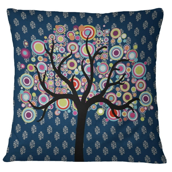 S4Sassy Decorative Dark Teal Blue Square Cushion Cover Tree Print Throw Pillow Case - Choose Size