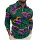 thumbnail image 4 of Ceisia Men's Slim-Fit Long-Sleeve Zip Polo Shirt with Mardi Gras Mask All-Over Print Gift, 4 of 5