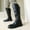 Black, variant on Couple Matching Back Buckle Wide Calf Knee High Riding Boots, Low Block Heel Split Cap Toe Smooth Leather Tall Boots for Fall Winter Casual Outfits Brown 47
