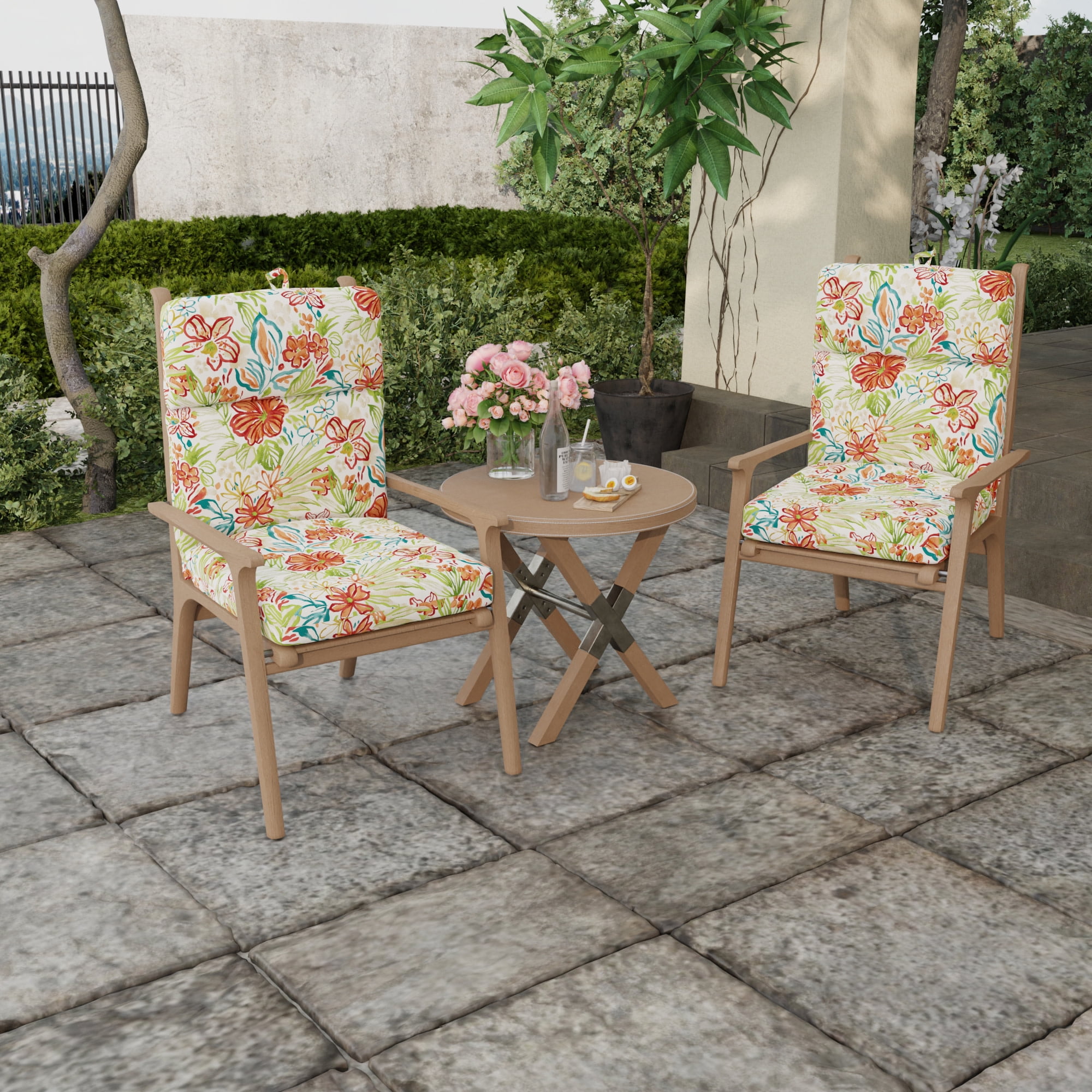 Jordan Manufacturing 44" x 22" Valeda Breeze Multicolor Floral Rectangular Outdoor Chair Cushion with Ties and Hanger Loop