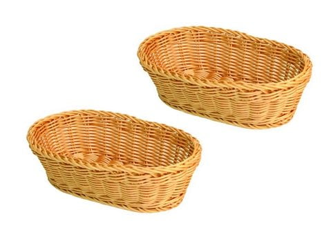 SET OF 2 Bread Roll Basket Baskets Restaurant Serving/Diplay Baskets by Thunder Group 11-Inch Large Oval Tabletop Serving Baskets 