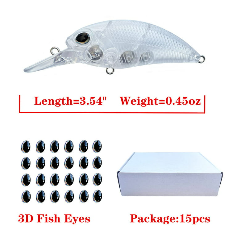 15pcs Lure Blanks Unpainted Fishing Lures,Square Bill Crankbait  Blanks,Topwater Blank Lures with 3D Fishing Eyes,DIY Blank Jerkbaits Minnow  Crankbaits,3.54in,0.45oz 