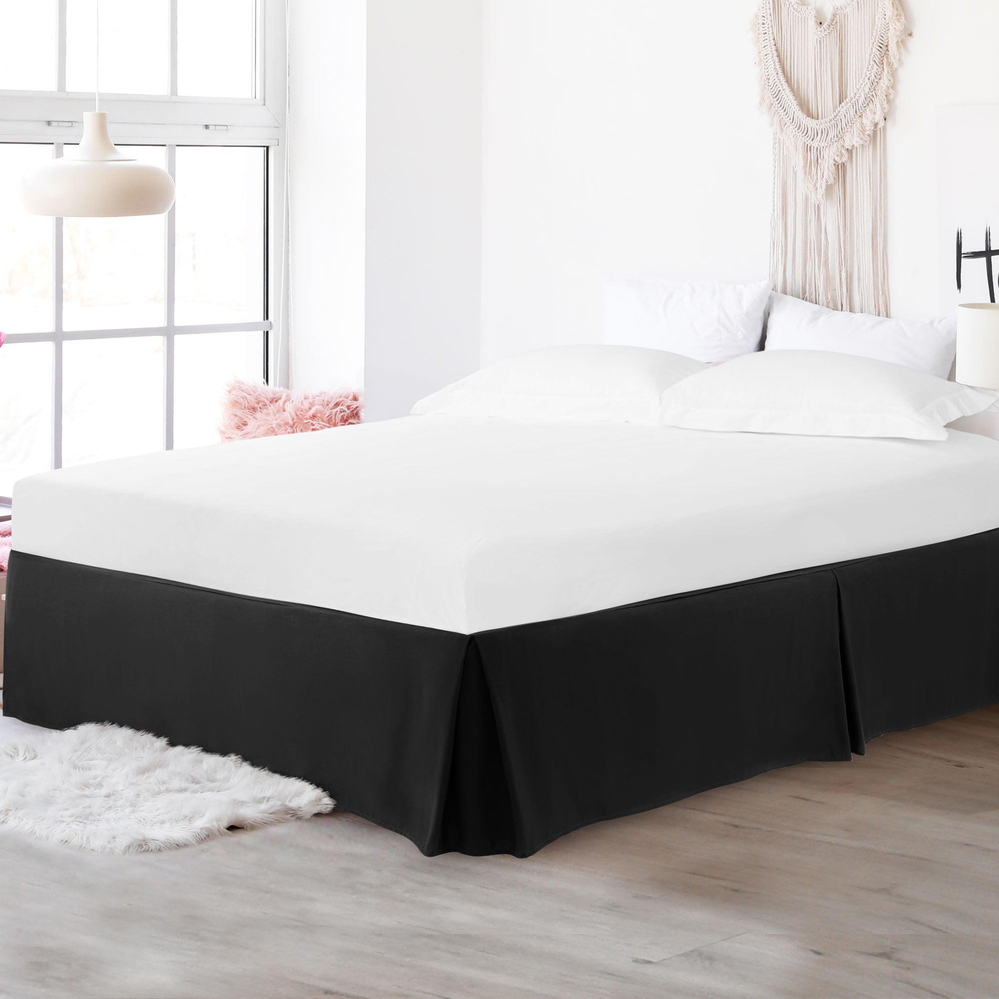 PiccoCasa Microfiber Bed Skirt 16" Drop Pleated Tailored Styling Ruffled, King Black