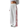 thumbnail image 2 of Women's Y2K Bow Knot Wide Leg Sweatpants Elastic High Waist Loose Casual Trousers Streetwear Baggy Pants White S, 2 of 6