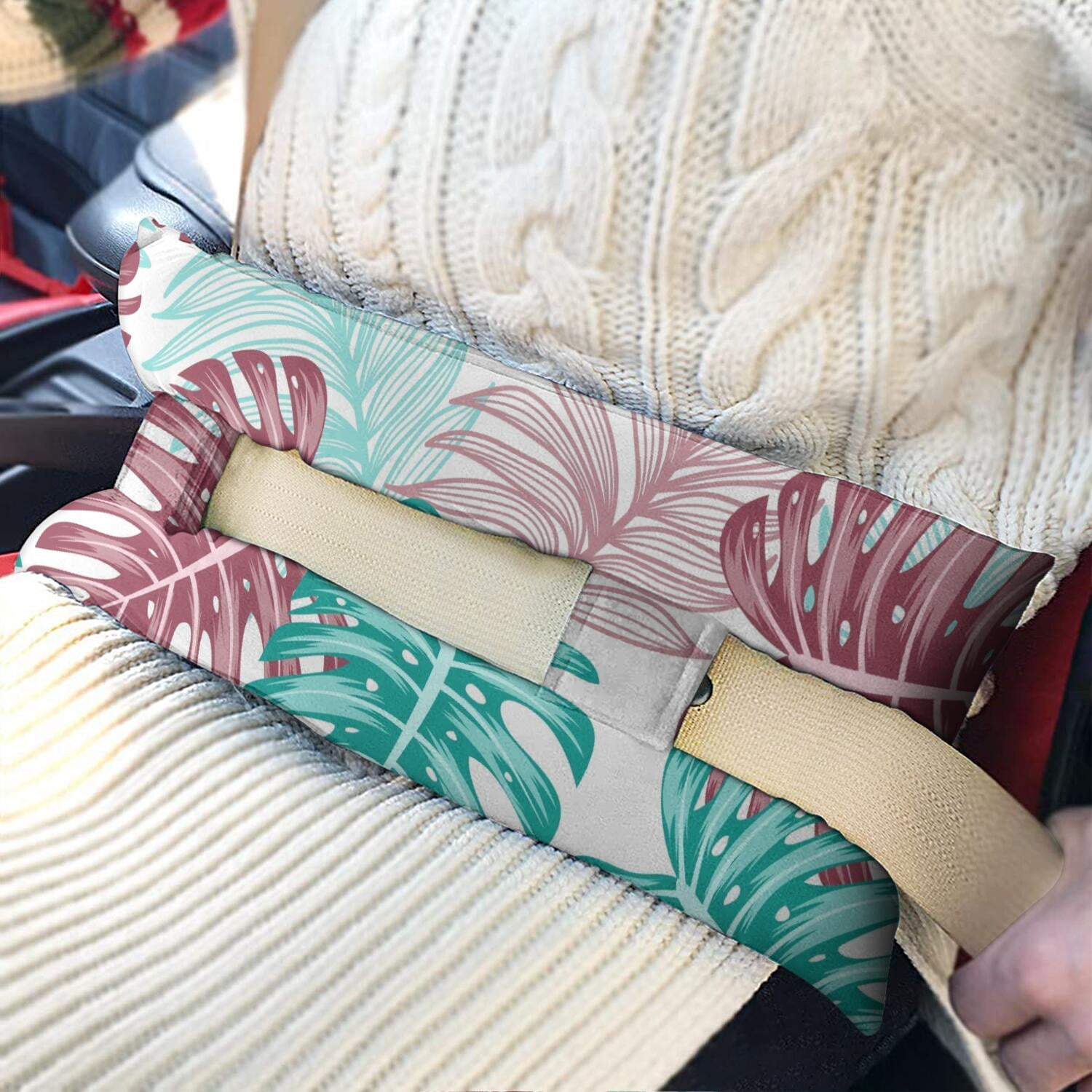 Aloha Seat Belt Pillow for Surgery - Colorful Exotic Mastectomy Cushion - Soft Breast Surgery Recovery Pillow with Beach Vacation Print