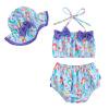 Bobifish Baby Girls Swimsuit Lovely Printed Halter Bikini Swimwear Cute Bow Hat Bathing Suit
