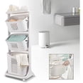 thumbnail image 2 of 3-Tier Laundry Basket Rolling Laundry Hamper Cart, Clothes Storage Basket w/Wheels, Dirty Clothes Cart Basket Portable Handle for Bathroom Bedroom Dirty Clothes, 2 of 10