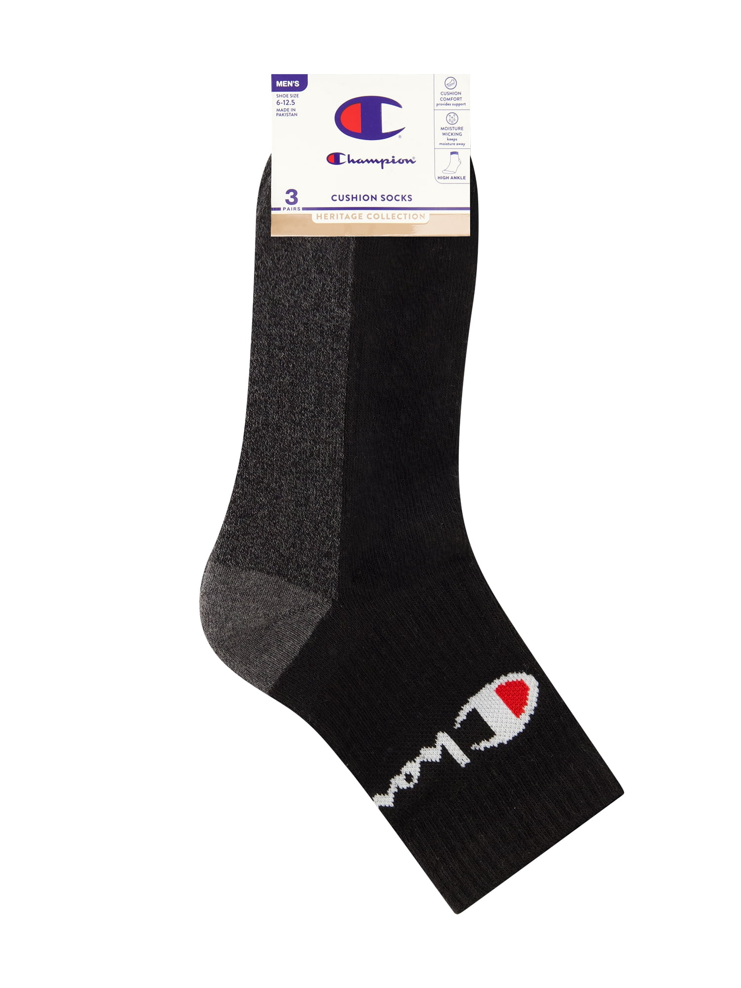 Champion Men’s Ankle Socks 3 Pack – Half Terry Cushion, Moisture-Wicking, Arch Support, Stretch Comfort, Sizes 6–12.5