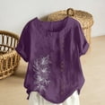 thumbnail image 5 of Xuyuer Women's Casual Linen Round Neck Printed Short Sleeve Button Blouse, Breathable Summer Top for Vacation Wear, Market Days and Relaxed Boho Style, 5 of 5
