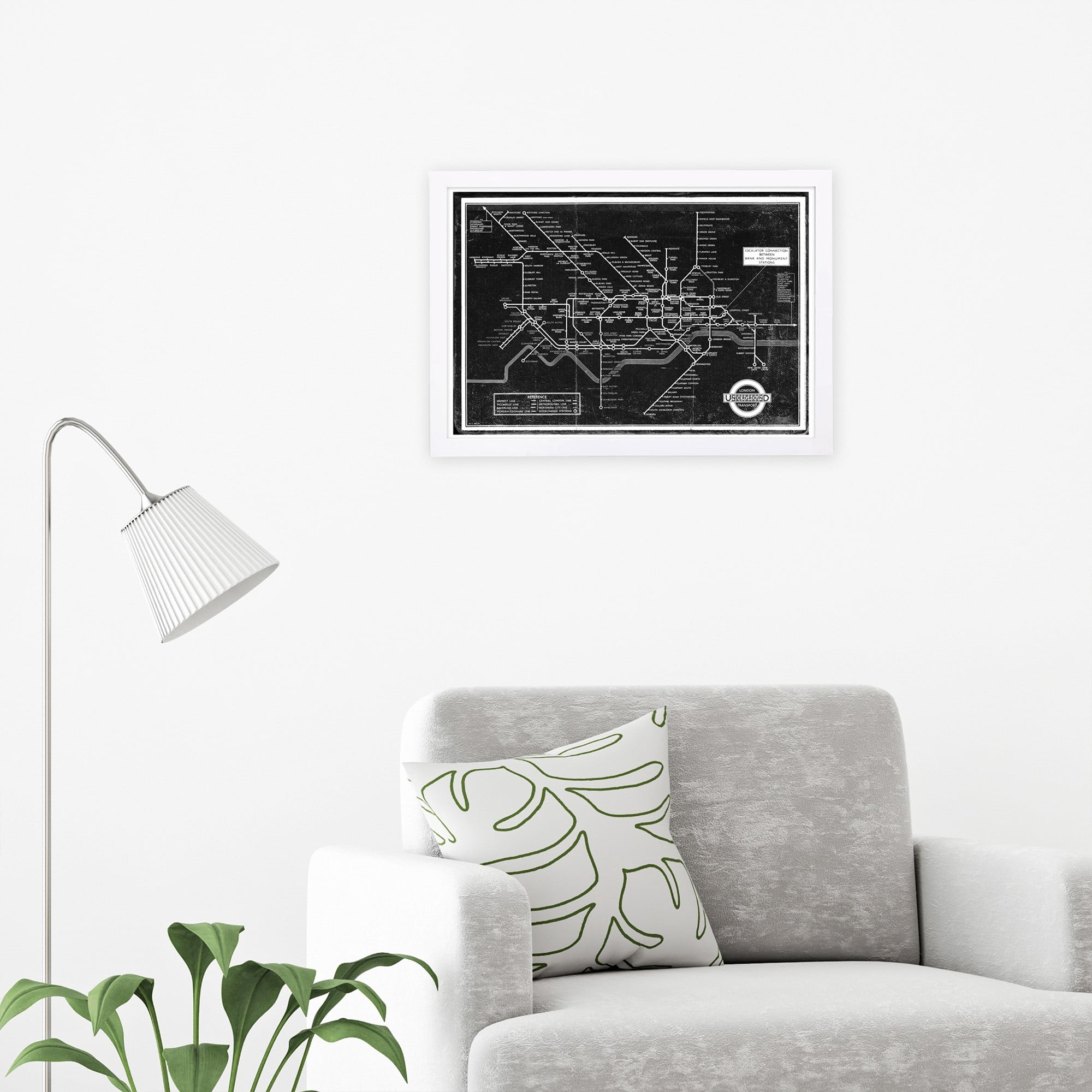 Wynwood Studio 'London Underground Map 1934' Maps and Flags Framed Wall Art Print - Black, Gray