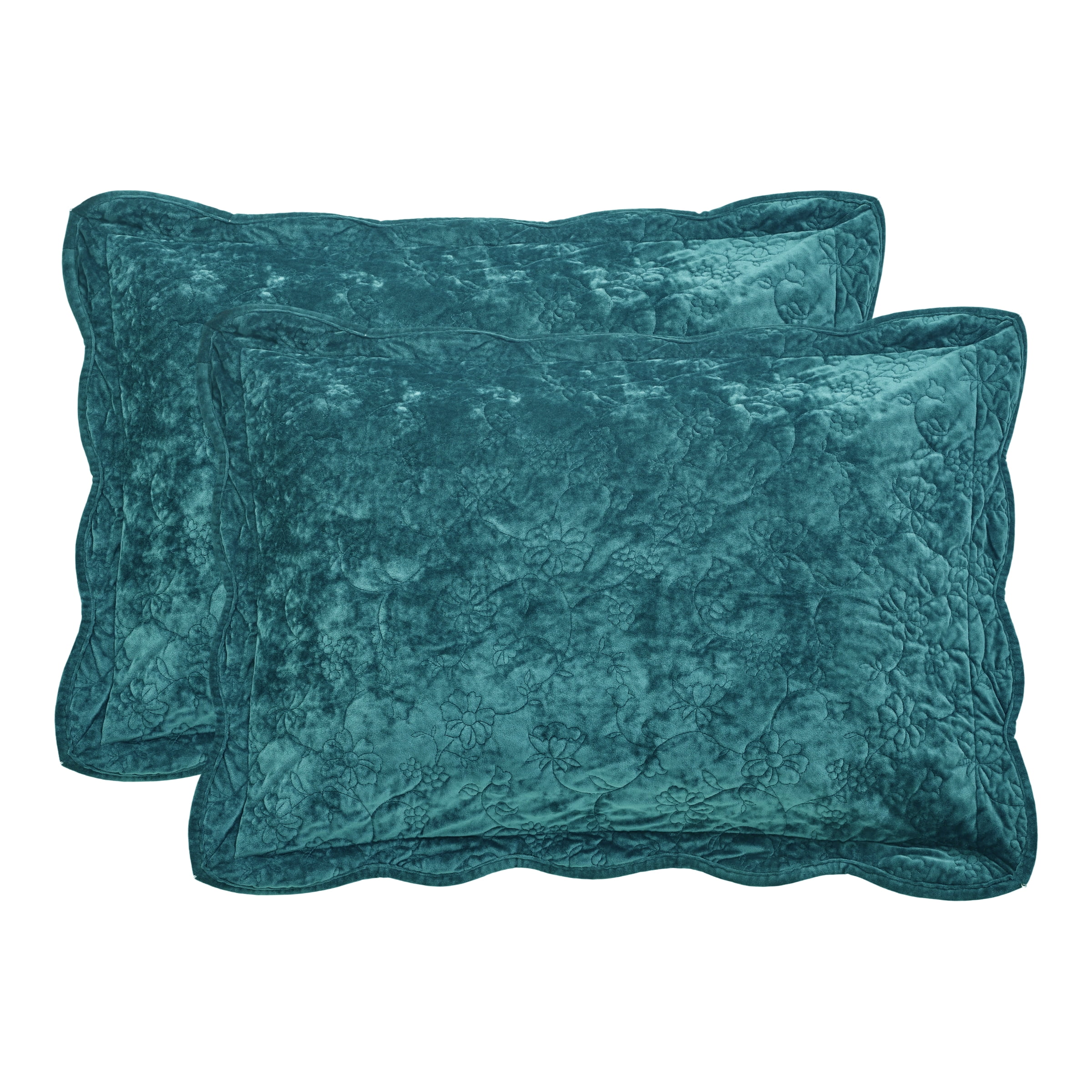 The Pioneer Woman Eloise Floral Velvet Pillow Shams, Standard, Hawaiian Blue, 2 Pack