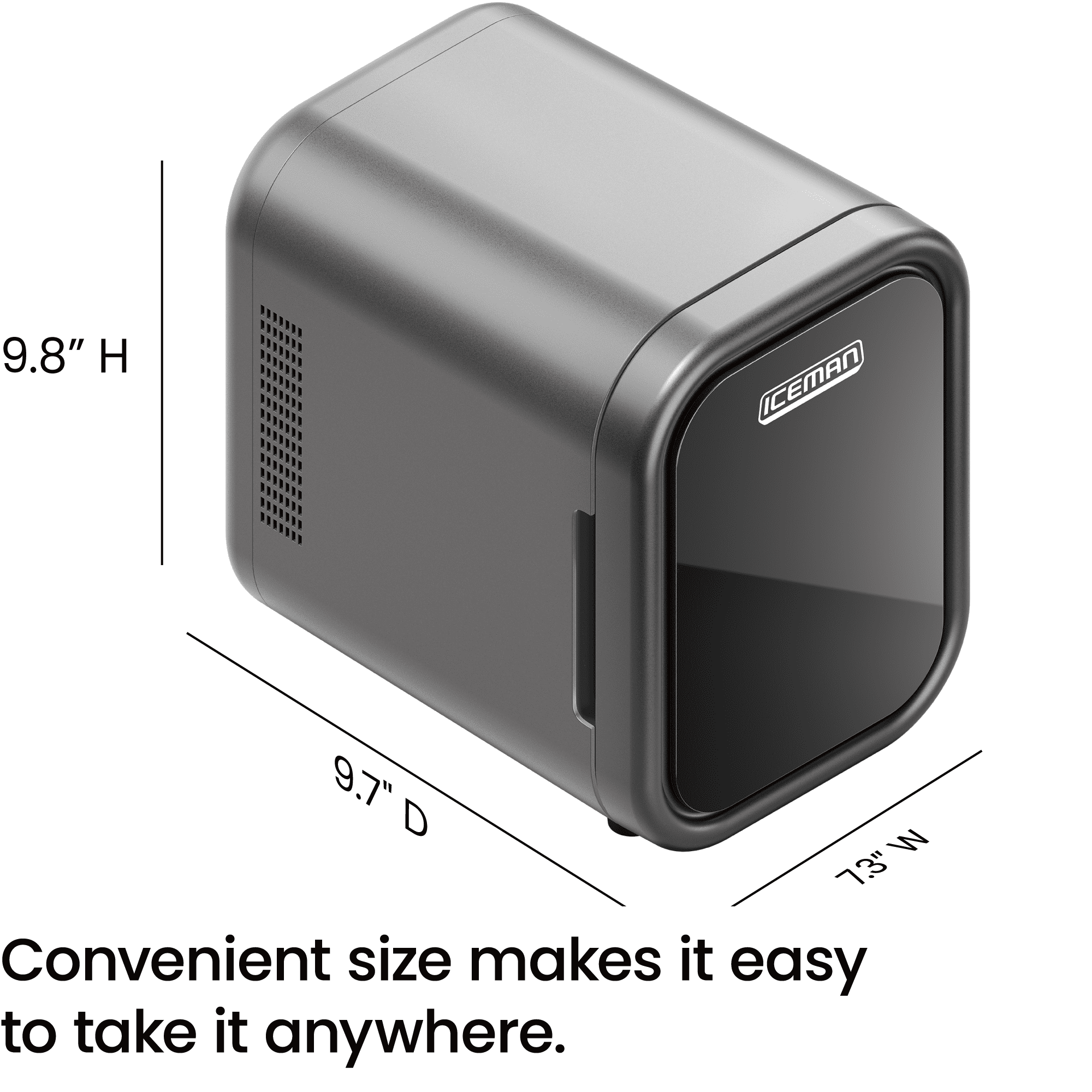 ICEMAN Portable Mini Fridge w/ 6 12oz Can Capacity, Cools and Heats, Car Plug Included - Black, New